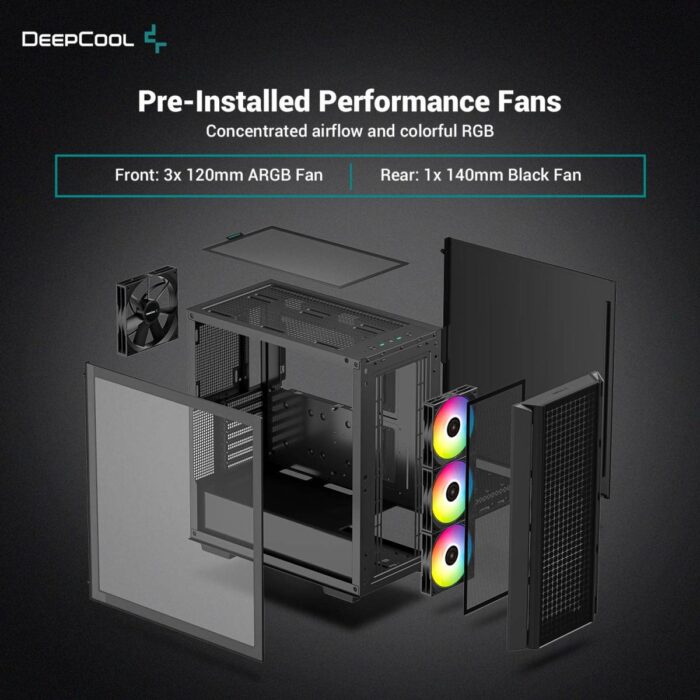 Deepcool Cg540 High Airflow Mesh Tempered Glass W 4 Fans Pre-Installed - Black | Signals Electronics DeepCool CG540 High Airflow Mesh Tempered Glass w 4 Fans Pre-Installed - Black - Image 2