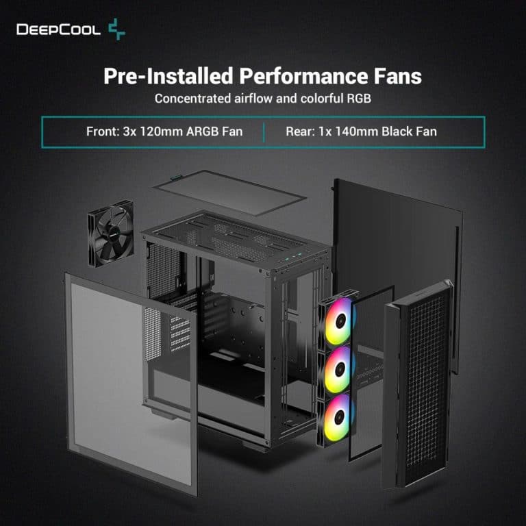 DeepCool CG540 High Airflow Mesh Tempered Glass w 4 Fans Pre-Installed - Black - Image 2