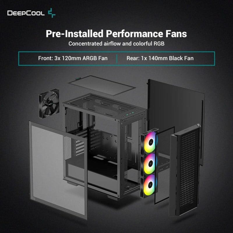 Deepcool Cg540 High Airflow Mesh Tempered Glass W 4 Fans Pre-Installed - Black | Signals Electronics DeepCool CG540 High Airflow Mesh Tempered Glass w 4 Fans Pre-Installed - Black - Image 2