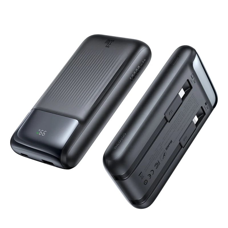 بنك طاقة مكدودو 10000 مللي أمبير 33 وات مع كابلات مدمجة وشاشة رقمية - أسود