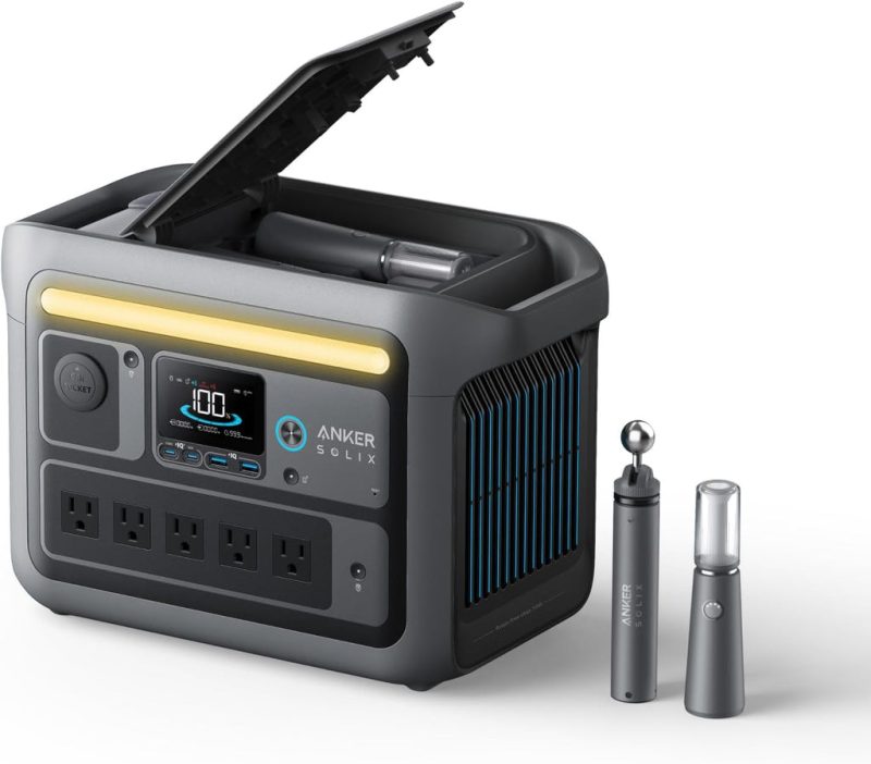 محطة طاقة محمولة من أنكر بقوة 1200 وات مع أضواء للتخييم - أسود | Signals Electronics محطة طاقة محمولة من أنكر بقوة 1200 وات مع أضواء للتخييم - أسود