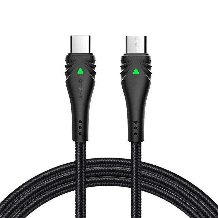 كابل مكدودو مضفر تايب سي إلى تايب سي 2 متر 3 أمبير مع إضاءة ليد - أسود | Signals Electronics كابل مكدودو مضفر تايب سي إلى تايب سي 2 متر 3 أمبير مع إضاءة ليد - أسود