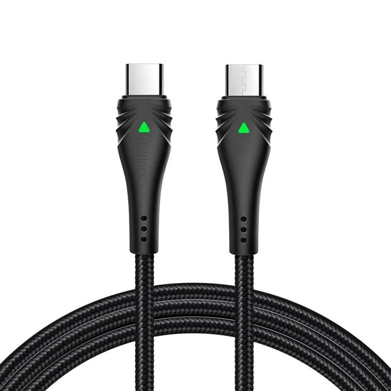 كابل مكدودو مضفر تايب سي إلى تايب سي 2 متر 3 أمبير مع إضاءة ليد - أسود | Signals Electronics كابل مكدودو مضفر تايب سي إلى تايب سي 2 متر 3 أمبير مع إضاءة ليد - أسود