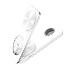 شاحن مكدودو لاسلكي مغناطيسي قابل للطي 3 في 1 مع حامل - أبيض