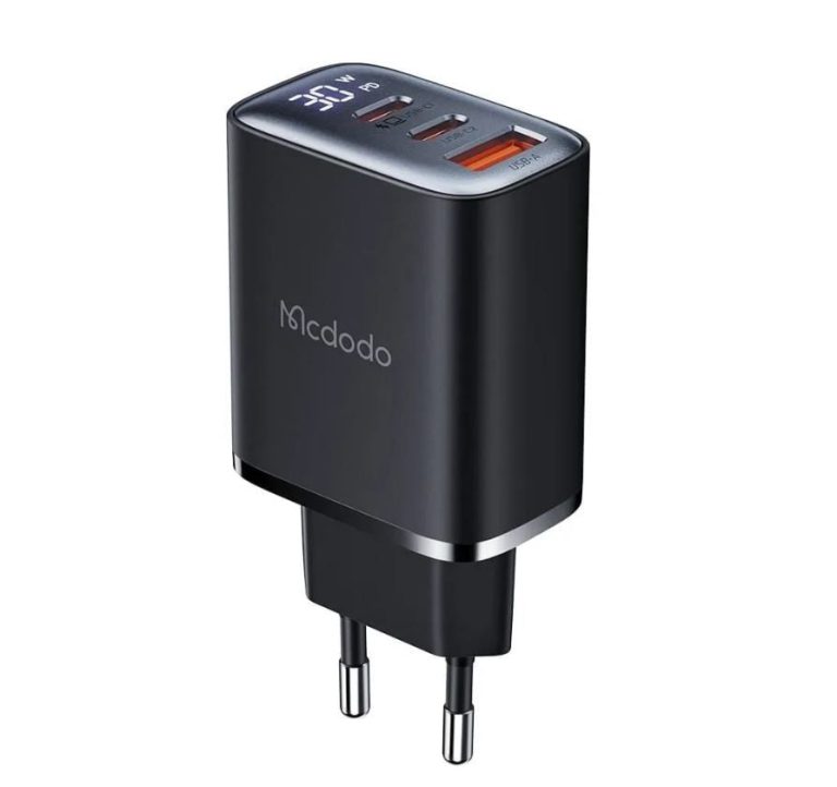 شاحن حائط مكدودو 30 وات مع كابل قابل للسحب وشاشة - أسود | Signals Electronics شاحن حائط مكدودو 30 وات مع كابل قابل للسحب وشاشة - أسود