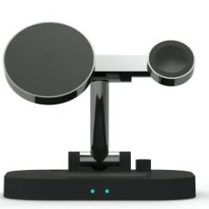 شاحن لاسلكي قابل للطي 4 في 1 من Awei، محطة شحن سريعة للهواتف المحمولة والساعات الذكية وسماعات الأذن بقوة 15 وات، حامل شحن مغناطيسي