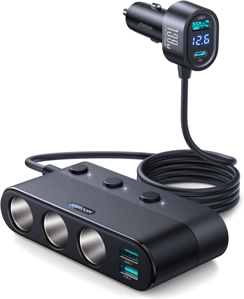 موزع ولاعة السجائر 7 في 1 من جوي روم شاحن سيارة 139 وات - أسود | Signals Electronics موزع ولاعة السجائر 7 في 1 من جوي روم شاحن سيارة 139 وات - أسود