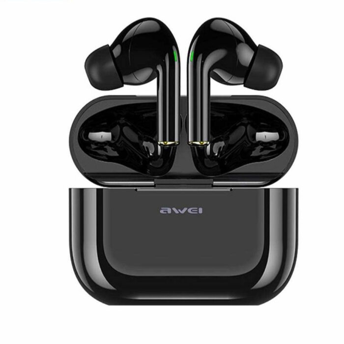 سماعات أذن AWEI True Wireless Bluetooth مع ميكروفون وحافظة شحن - أسود
