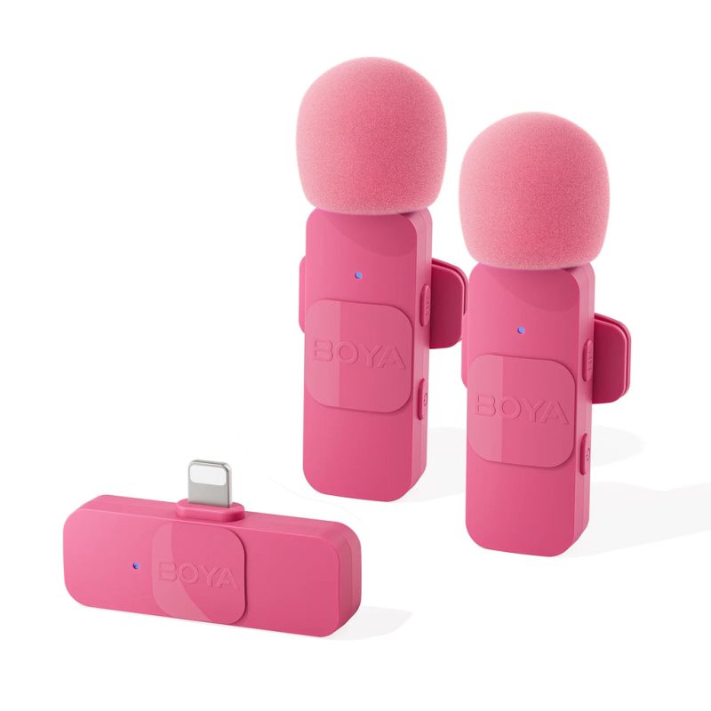 نظام ميكروفون لاسلكي Boya Ultracompact 2.4Ghz لجهاز Iphone (ميكروفونان) - وردي | Signals Electronics نظام ميكروفون لاسلكي BOYA Ultracompact 2.4GHz لجهاز iPhone (ميكروفونان) - وردي