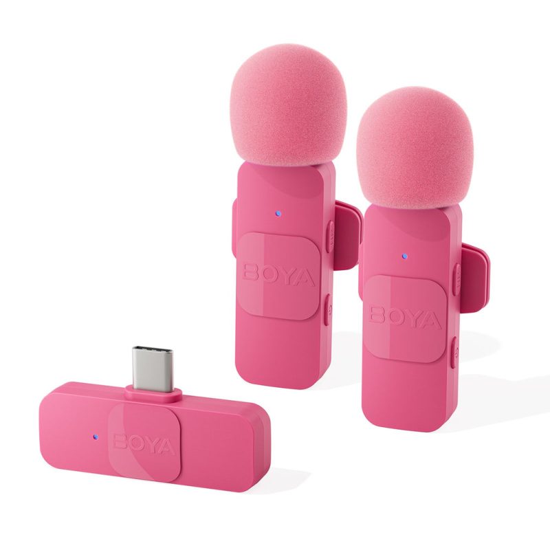 نظام ميكروفون لاسلكي Boya Ultracompact 2.4Ghz Type-C - وردي | Signals Electronics نظام ميكروفون لاسلكي BOYA Ultracompact 2.4GHz Type-C - وردي