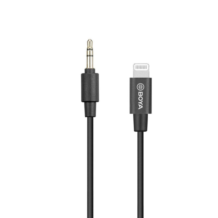 كابل محول Lightning معتمد من BOYA مقاس 3.5 مم ذكر إلى Apple MFi ذكر (20 سم) - أسود