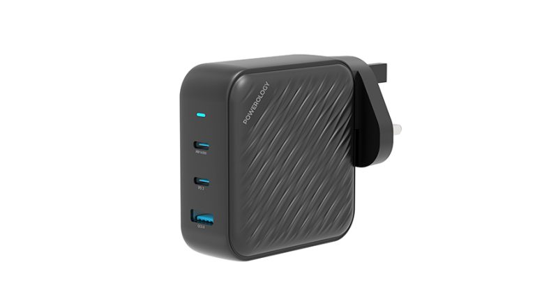 Powerology 140W Pd Qc 2Xusb-C And 1Xusb-A Gan Charger Uk - Black | Signals Electronics Powerology 140W PD QC 2xUSB-C and 1xUSB-A GaN Charger UK - Black