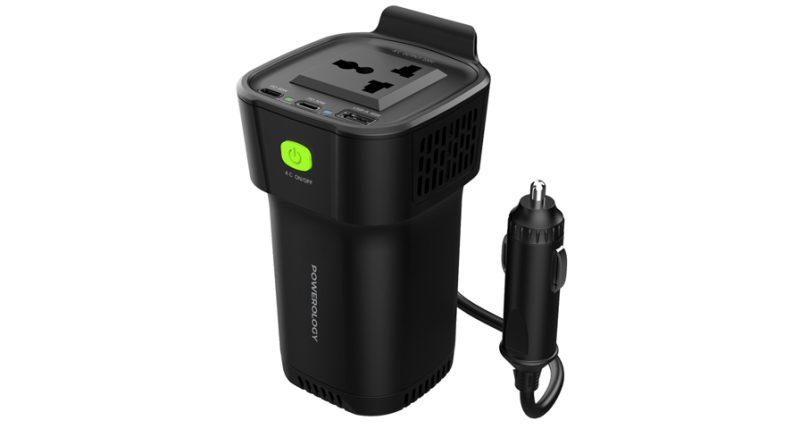 Powerology 150W Inverter AC Universal USB A 2type-C DC Car 12V10A - Black