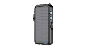 Powerology 16000mAh Solar Power Bank with FM Radio Speaker and Lights - Black