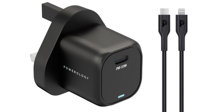 Powerology 33W Gan Pd Charger With Type-C To Lightning 1.2M Cable - Black | Signals Electronics Powerology 33W GaN PD Charger with Type-C to Lightning 1.2m Cable - Black