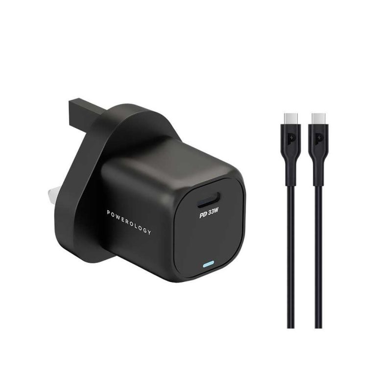 Powerology 33W Gan Pd Charger With Type-C To Type-C 1.2M Cable - Black | Signals Electronics Powerology 33W GaN PD Charger with Type-C to Type-C 1.2m Cable - Black