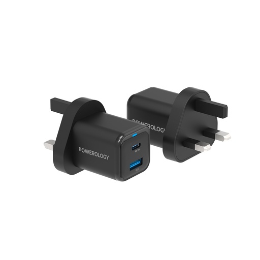 Powerology 35W Pd Qc 1Xusb-C 35W And 1Xusb-A 18W Gan Charger Uk - Black | Signals Electronics Powerology 35W PD QC 1xUSB-C 35W and 1xUSB-A 18W GaN Charger UK - Black