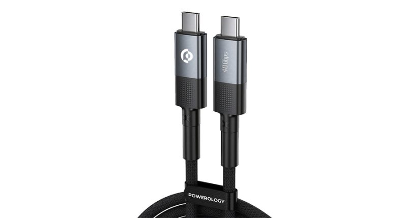 Powerology Braided 240W USB 4.0 Type-C to Type-C Fast Charging Cable 2M - Grey