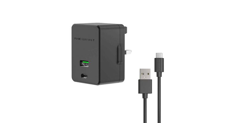 Powerology Dual Port Ultra-Quick Pd Charger 36W With Type-C Cable 1.2M - Black | Signals Electronics Powerology Dual Port Ultra-Quick PD Charger 36W with Type-C Cable 1.2m - Black