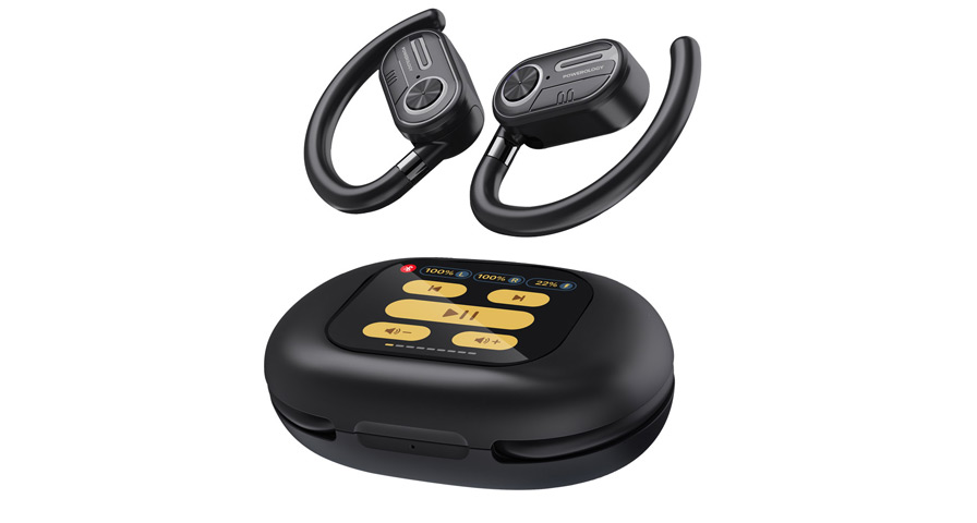 Powerology ENC TWS Air Conduction Earbuds and Charging Case with Display 40mAh8 - Black