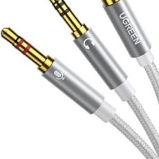 كابل UGREEN 3.5 ملم أنثى إلى 2 ذكر - علبة ألومنيوم - أبيض