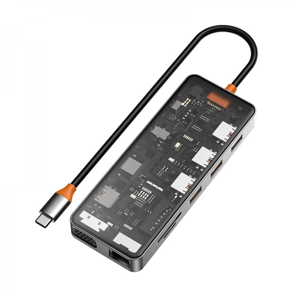 موزع Usb-C شفاف 11 في 1 من Wiwu Cb011 - رمادي فضائي | Signals Electronics موزع USB-C شفاف 11 في 1 من WIWU CB011 - رمادي فضائي
