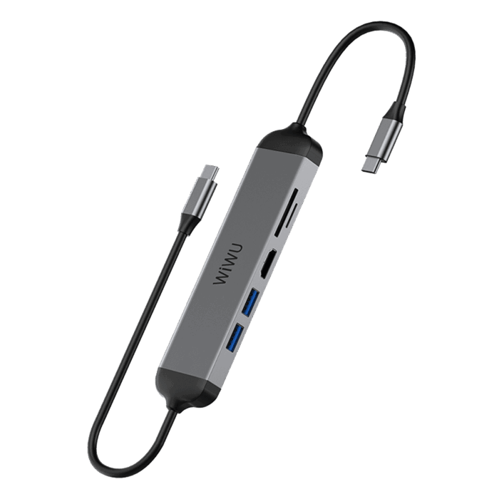 موزع WIWU ALPHA 5 في 1 USB-C A521H - رمادي