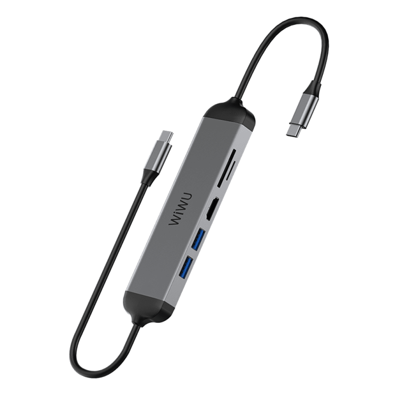 موزع WIWU ALPHA 5 في 1 USB-C A521H - رمادي