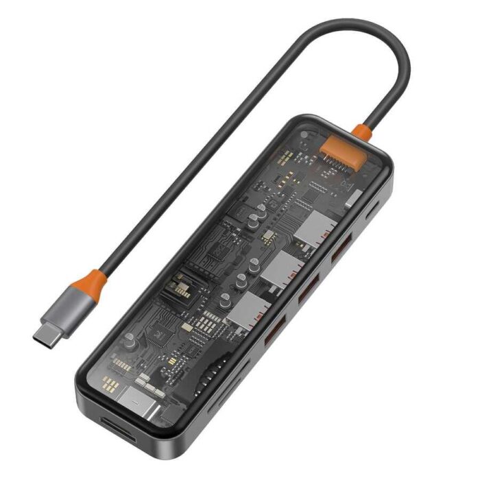 موزع Wiwu Cyber 7 في 1 من النوع C بقدرة 100 وات يدعم الشحن بمظهر شفاف وبطاقة Sd وجهاز نسخ Hdmi وUsb | Signals Electronics موزع Wiwu Cyber 7 في 1 من النوع C بقدرة 100 وات يدعم الشحن بمظهر شفاف وبطاقة SD وجهاز نسخ HDMI وUSB