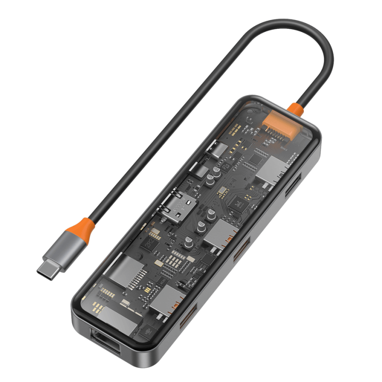 موزع Wiwu Cyber 8 في 1 من النوع C بقدرة 100 وات يدعم الشحن بمظهر شفاف وبطاقة Sd وRj45 وHdmi وUsb | Signals Electronics موزع Wiwu Cyber 8 في 1 من النوع C بقدرة 100 وات يدعم الشحن بمظهر شفاف وبطاقة SD وRJ45 وHdmi وUsb