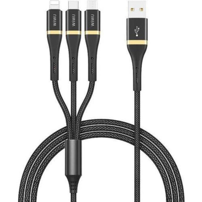 كابل بيانات WIWU Elite 3 في 1 - Lightning+Type-C+Micro - أسود