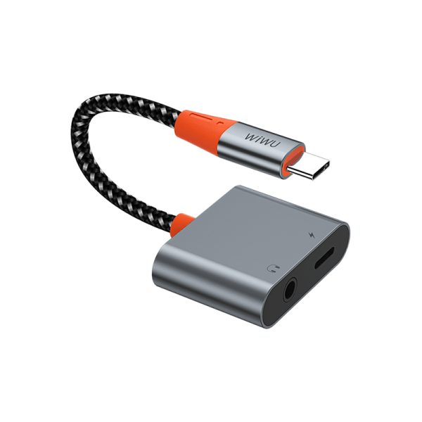 محول صوت Wiwu Lt10 Type-C إلى Type-C و3.5 مم - رمادي | Signals Electronics محول صوت WiWu LT10 Type-C إلى Type-C و3.5 مم - رمادي