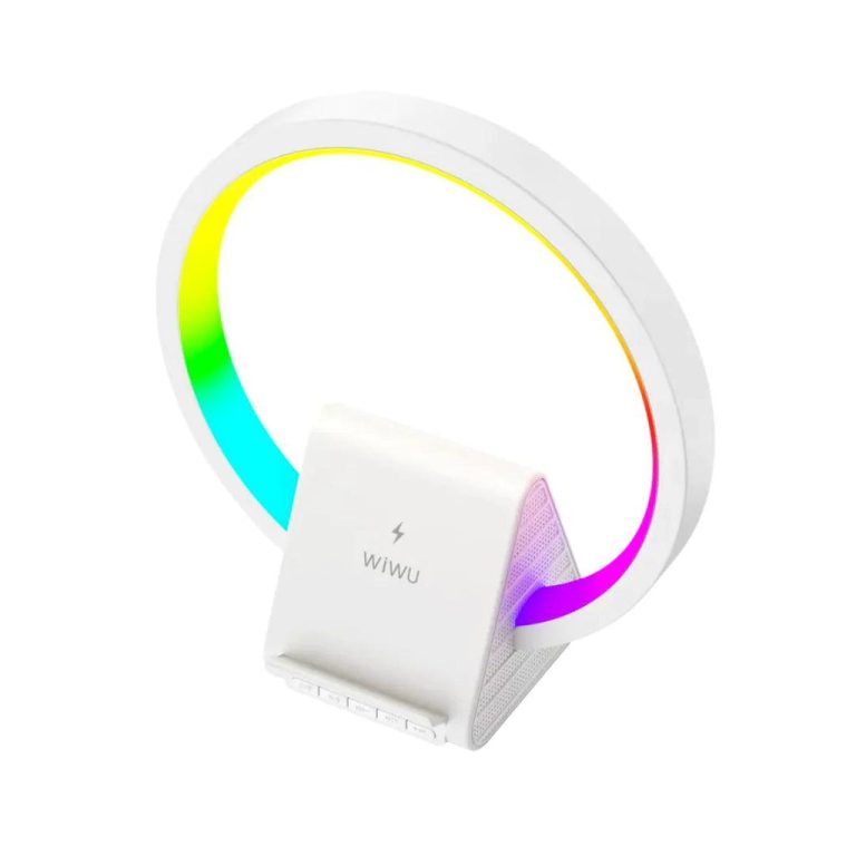 مكبر صوت Wiwu W021 2 في 1 مزود بإضاءة محيطية وشحن لاسلكي | Signals Electronics مكبر صوت WiWU W021 2 في 1 مزود بإضاءة محيطية وشحن لاسلكي