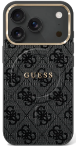 كفر Guess الاصلي ايفون 16 برو ماكس جلد Magsafe And Gold Metal Camera Frame