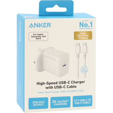 Anker 312 Wall Charger 20W Usb-C With Cable - Fast Charging For Usb-C Devices | Signals Electronics Anker 312 Wall Charger 20W USB-C with Cable - Fast Charging for USB-C Devices