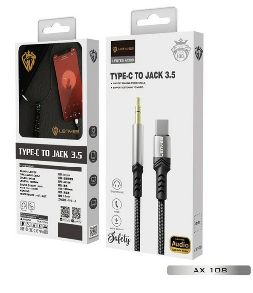 Lenyes Ax108 – Type-C To 3.5Mm Aux Audio Cable | Signals Electronics Lenyes AX108 – Type-C to 3.5mm AUX Audio Cable