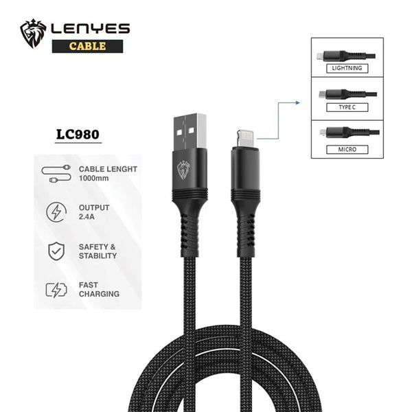 Lenyes Lc980 Fast Charging Usb To Iphone Cable – 1M | Signals Electronics Lenyes LC980 Fast Charging USB to iPhone Cable – 1M